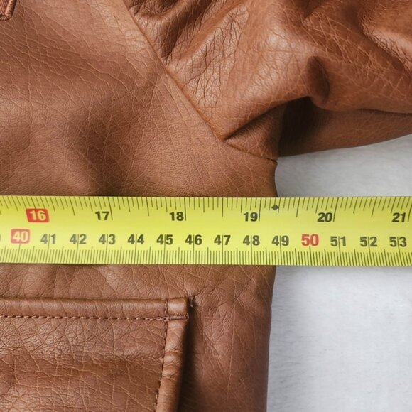 Disney Store Captain Marvel Brown Faux Leather Bomber Jacket Patch Small Unisex - Picture 14 of 16